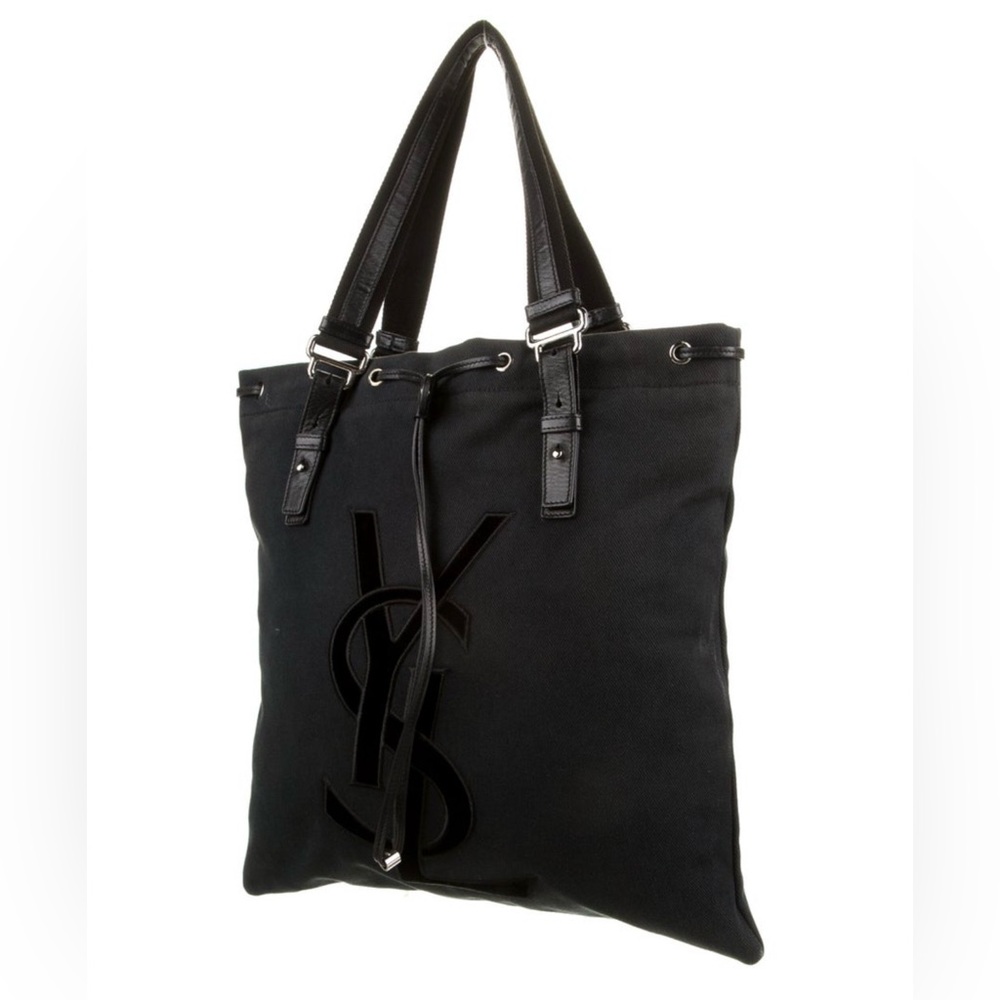 Yves Saint Laurent Rive Gauche Velvet Trimmed Denim Kahala Tote Bag - Picture 2 of 12